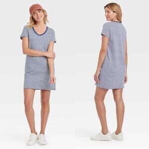 Target Universal Thread 100% Cotton Blue White Striped T-Shirt Dress Small